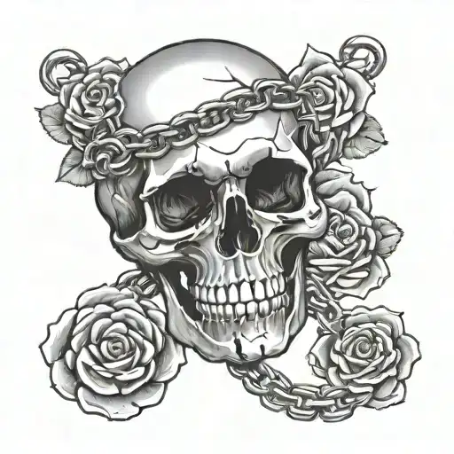 Small Skull With Roses And Chains Wrapped