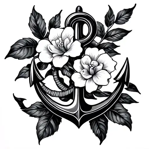 Gardenia Flower And Anchor Connected Inscription