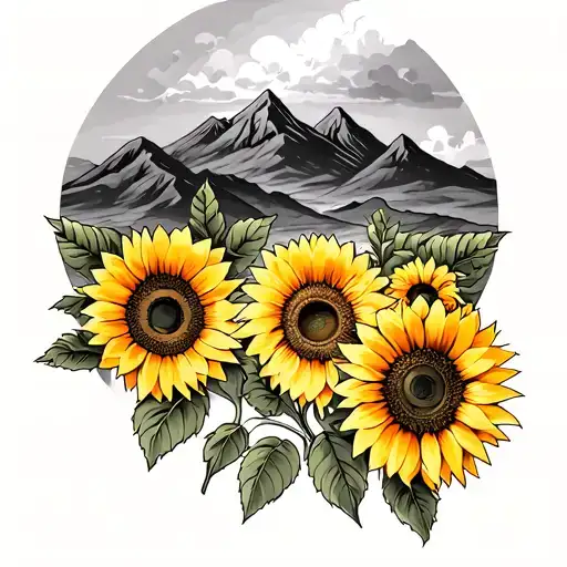 Roman Numerals With Mountains Above It And Sunflowers
