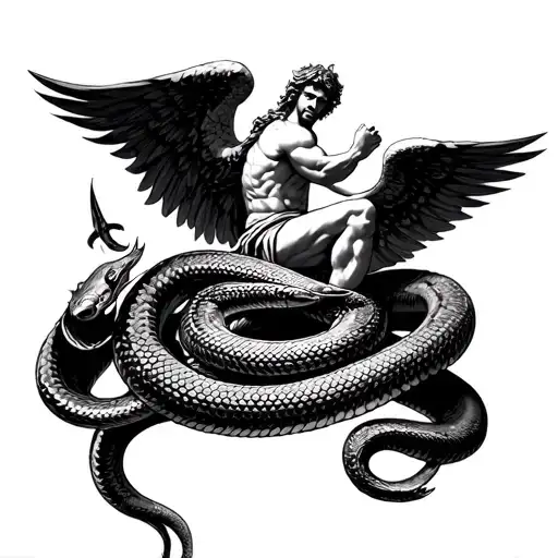 Saint Michael Killing A Snake Wrapped