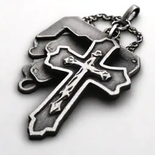 Cross With Military Dog Tags Hanging