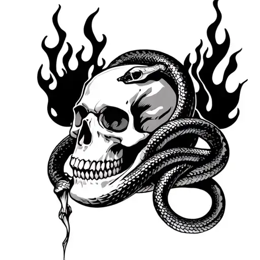 Skull With Flames With A Snake Wrapping