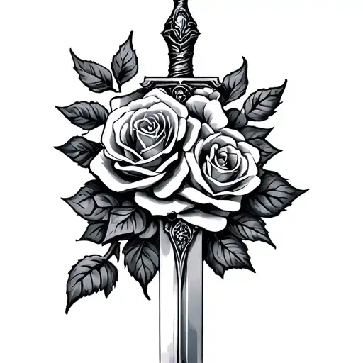 Sword And Roses Intertwined