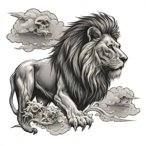 Lion With Sky And Skull