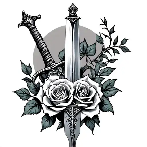Sword And Roses Intertwined