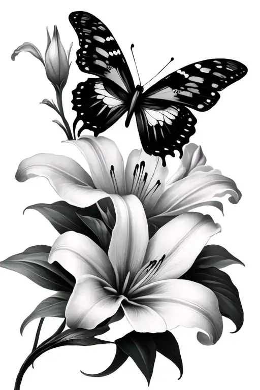 Lily Flower And Butterflies
