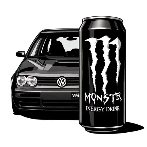 White Monster Energy Drink And Vw Golf 4