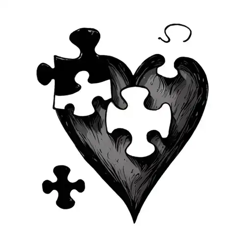 A Heart With A Puzzle Piece Cut Out And One Puzzle Piece Fitting Into It With Shading