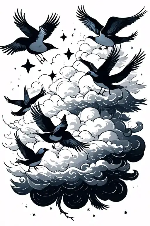 Clouds With Birds With Stars