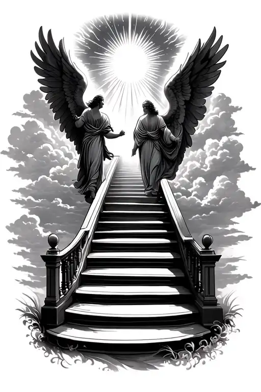 Stairway To Heaven Walking Up Stairs Angels Sun Rays Clouds Heaven Gate At The Top Of The Stairs