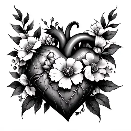 Anitomical Heart With Flowers Intertwined