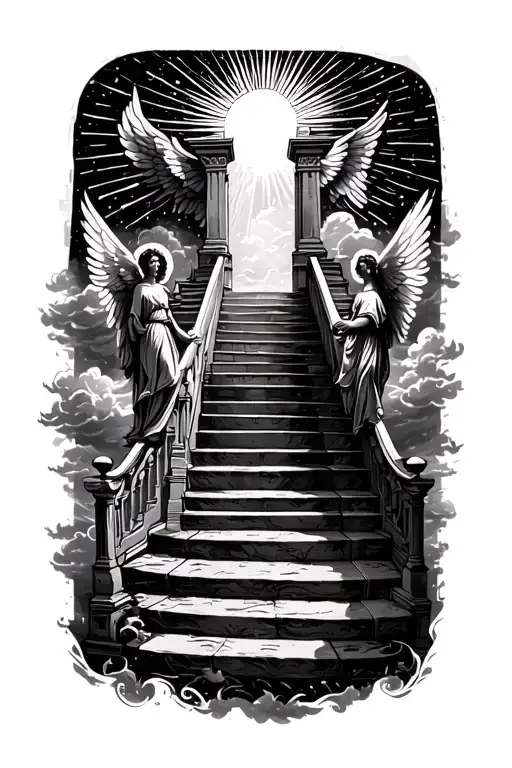Stairway To Heaven Walking Up Stairs Angels Sun Rays Clouds Heaven Gate At The Top Of The Stairs
