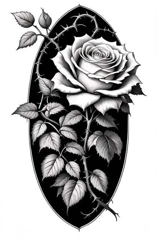 Rose Bush With Thorny Vines Growing