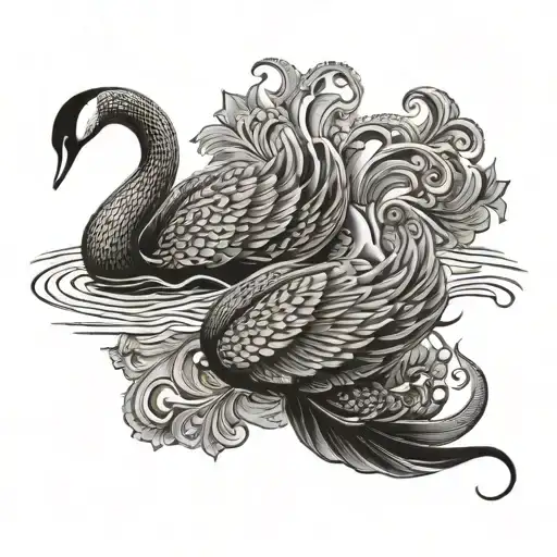 Pair Of Lace Swan Swimming