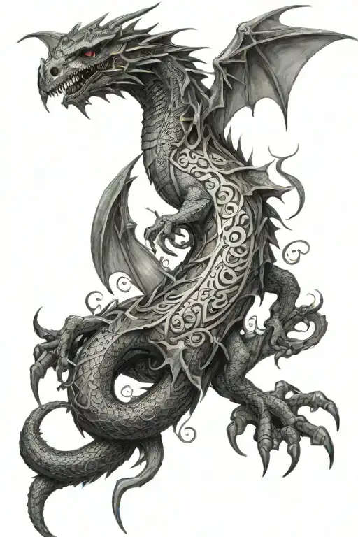 A Dragon Surrounded By Elvish Artwork From Lord Of The Rings With Sindarin Script Underneath