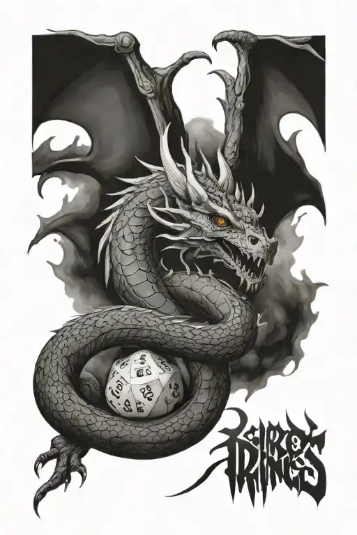 A Dragon From Lord Of The Rings With Tengwar Script Underneath Stating 'It's Time To Toss The Dice'