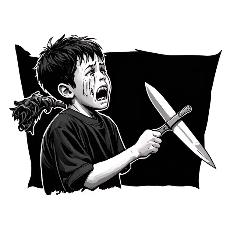 A Boy Who Is Crying And Holding A Knife