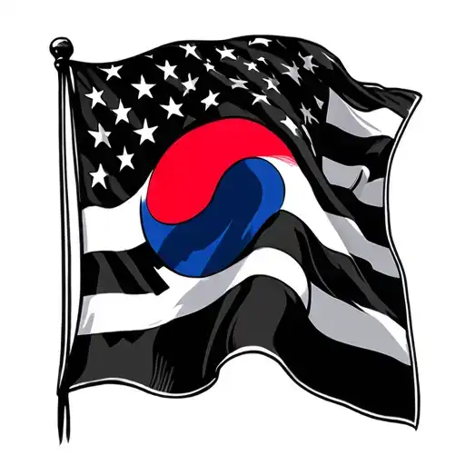 South Korean Flag And Us Flag Primarily Black