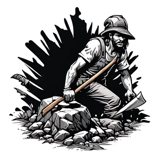 A Miner Hits A Stone With A Pickaxe