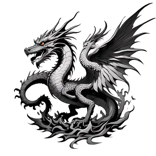 Dragon And Phoenix Rising From The Ashes