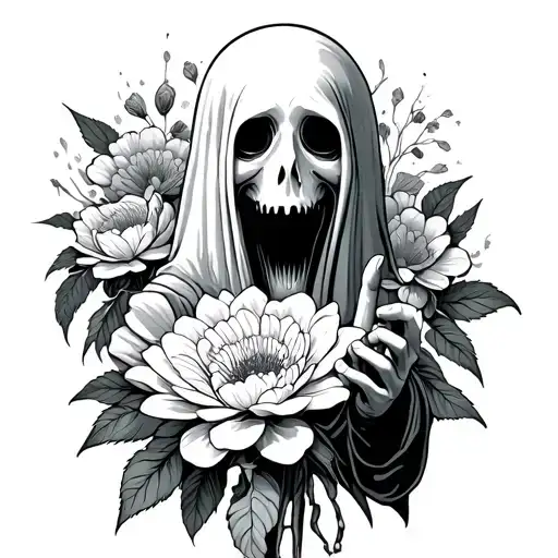 Ghost Emerging From Flower Flipping Someone Off