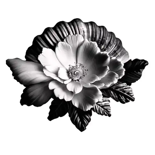 Conch Shell With Flowers Double Exposure