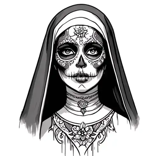 Tattoo Sketch Of A Beautiful Nun With Santa Muerte Features