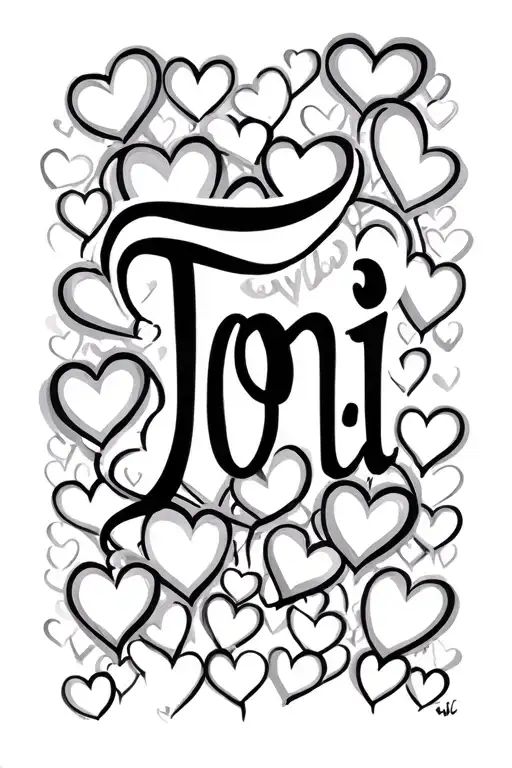 The Name Toni Surrounded By Hearts In Cursive Writing