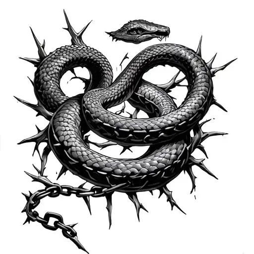 Broken Chain Snake Wrapped In Thorns Wrapped