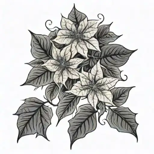 Poinsettia With Fall Leaves Intertwined