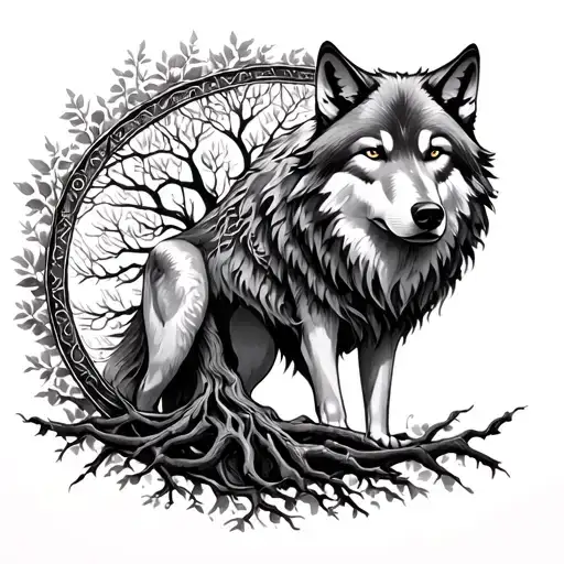 Sif The Great Wolf And The Tree Of Life Intertwined