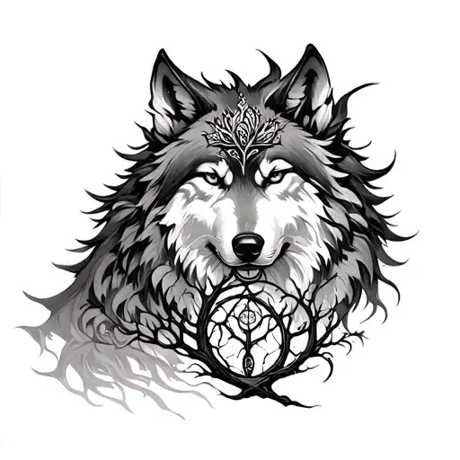 Sif The Great Wolf And The Tree Of Life Intertwined