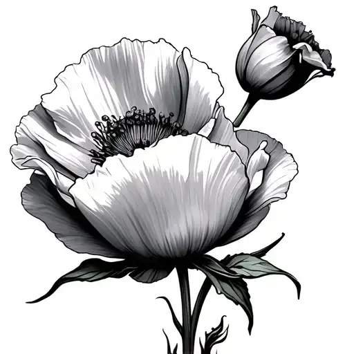 Red Poppy Flower With Stem