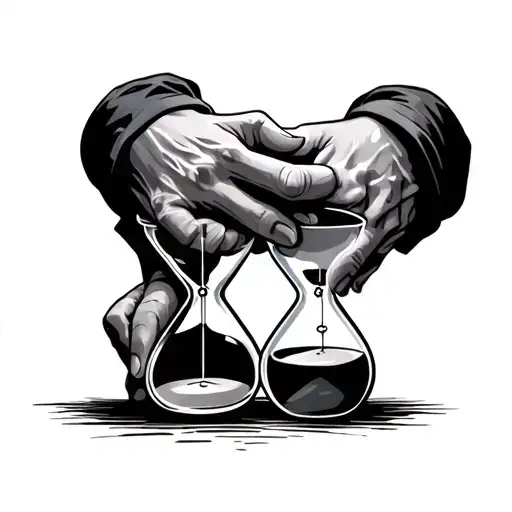 Father Son Holding Hands With Hour Glass