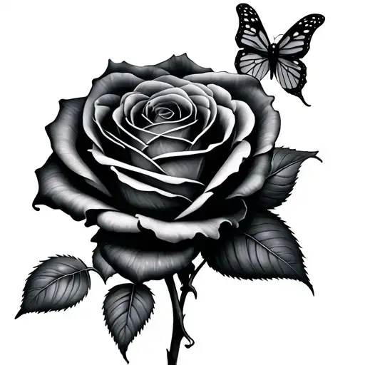 Black Rose With Butterfly