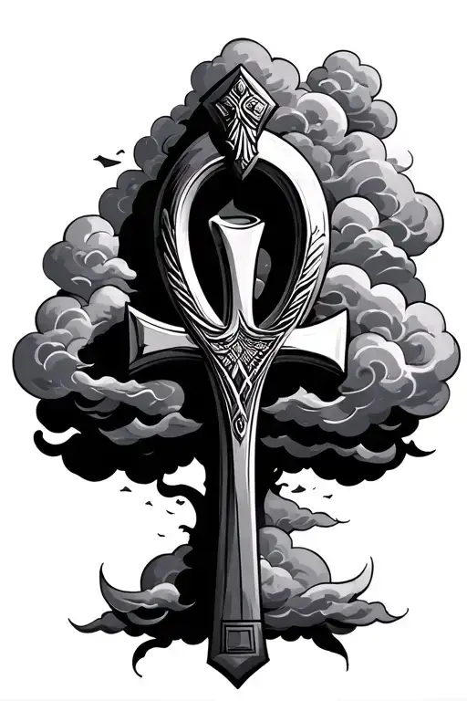 Ankh Cross With Clouds Surrounding Them