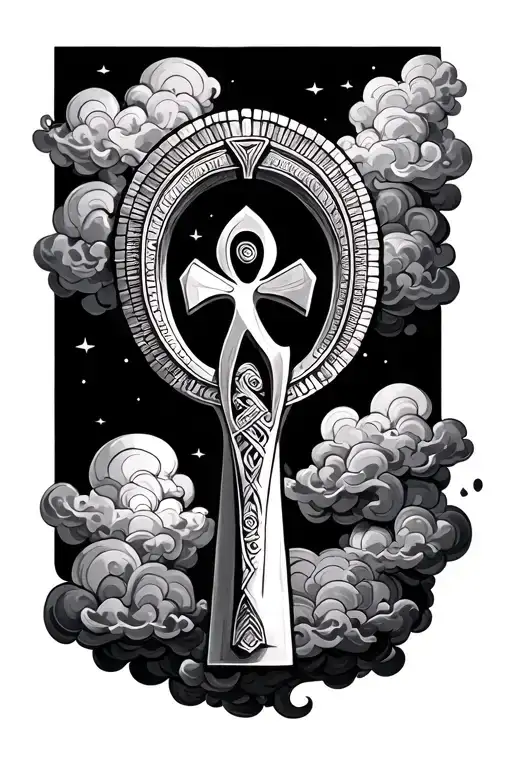Ankh With Clouds Surrounding Them