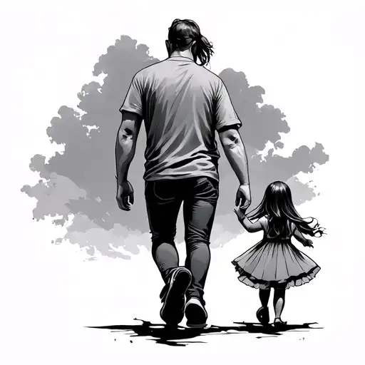 Dad And Nine Year Old Daughter Walking