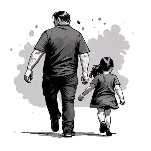 Dad With Comb Over Hair And Nine Year Old Daughter Walking