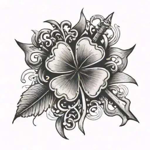 A Clover-shaped Tattoo Incorporating Various Tools To Symbolize The Client's Passion For Their Trade