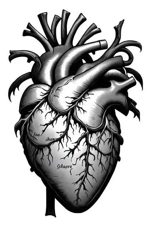 Heart With Four Chambers And Each Have A Name Written