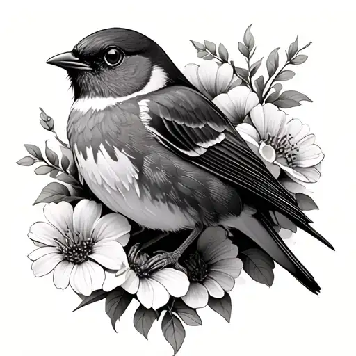 Robin Bird And Flowers 12 September 1997