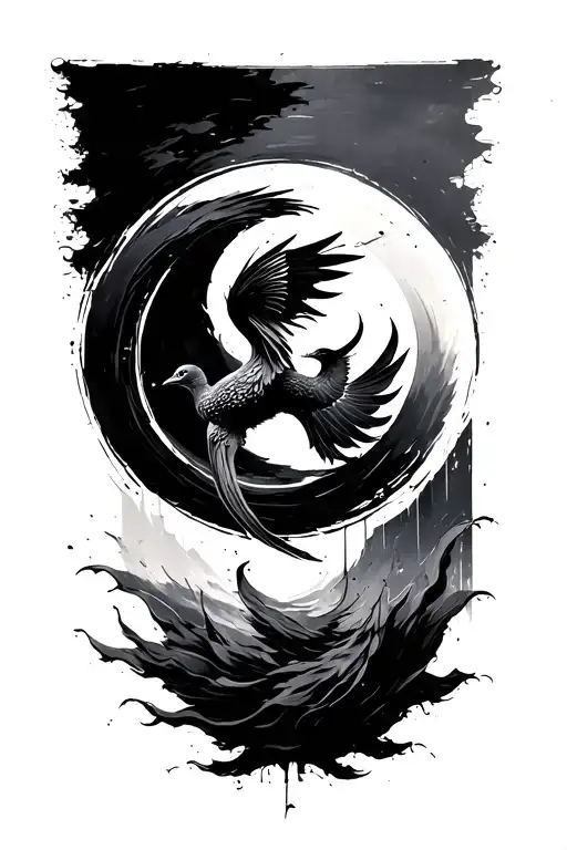 Enso Circle Paintbrush Stroke With Small Garuda Bird Inside