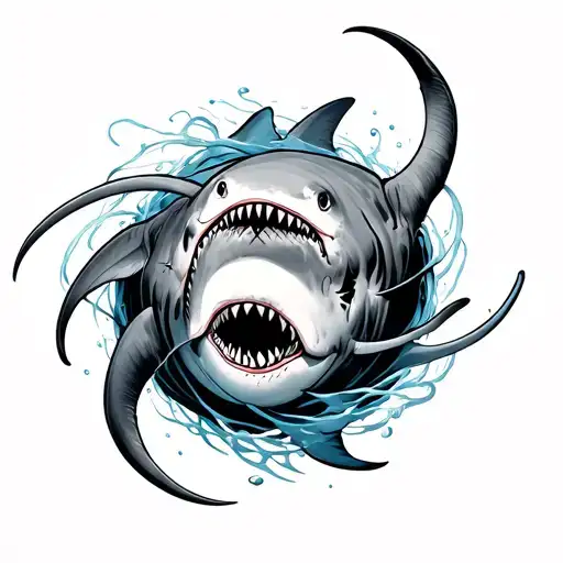 Shark And String Ray Circling Each Other