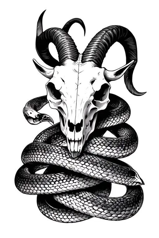 Goat Skull Surrounded By Snake Wrapping