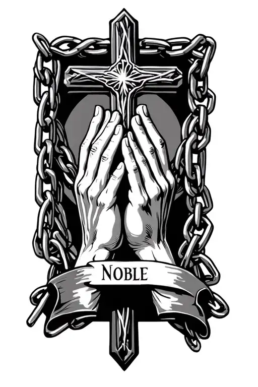 Praying Hands Holding Onto A Chain That Is A Cross And Right Below The Cross Is My Last Name Noble