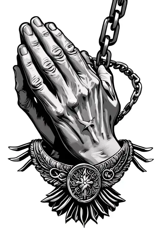 Praying Hands Holding Onto A Chain That Is A Cr Mordisco Corona
