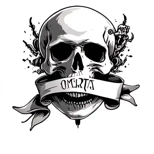 Omerta In A Banner Wrapped Around A Skull Taking Off A Skull Mask