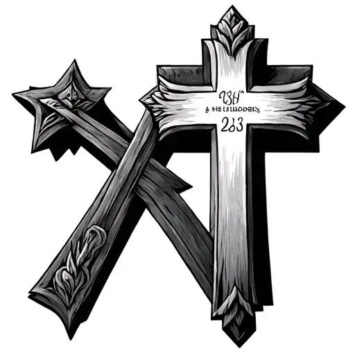 Three Cross With Birthdate Incorporated Into The Design