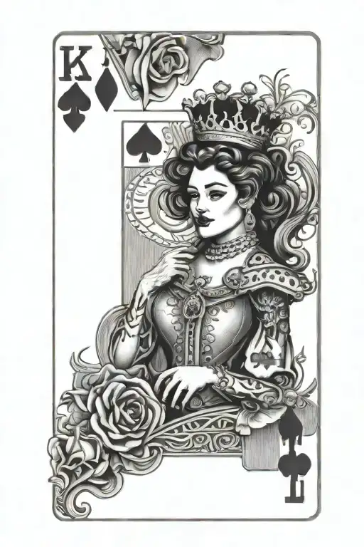 Queen Playing Card With Kiss Marks All Across